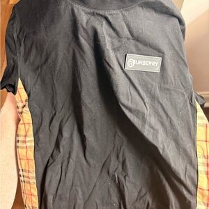 Burberry Black Tee with Tan Plaid Accents